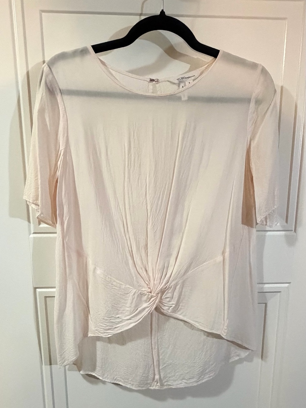 BCBGeneration Pale Blush Short Sleeve Knot-Front Top